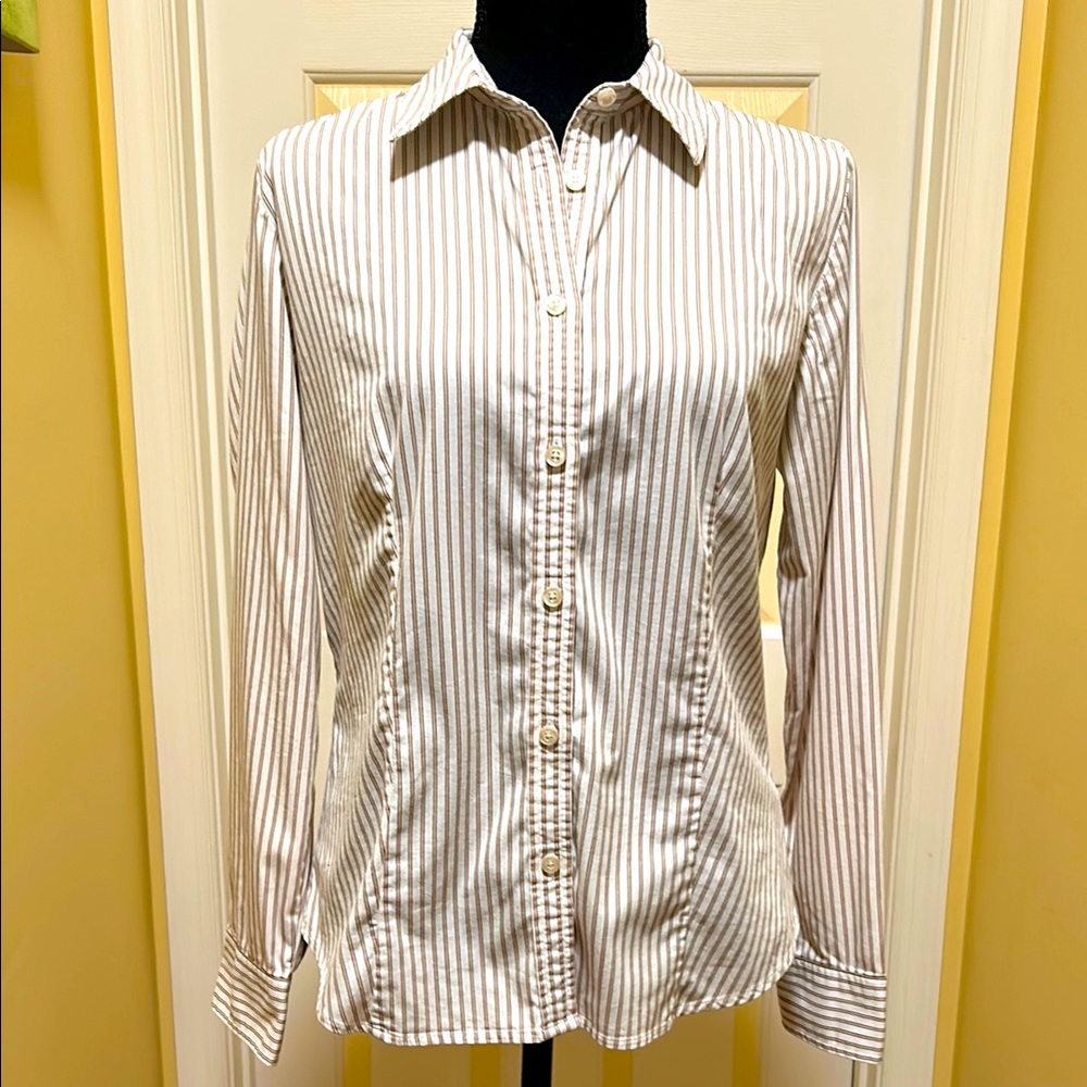 Talbots Cream and Brown Striped Shirt